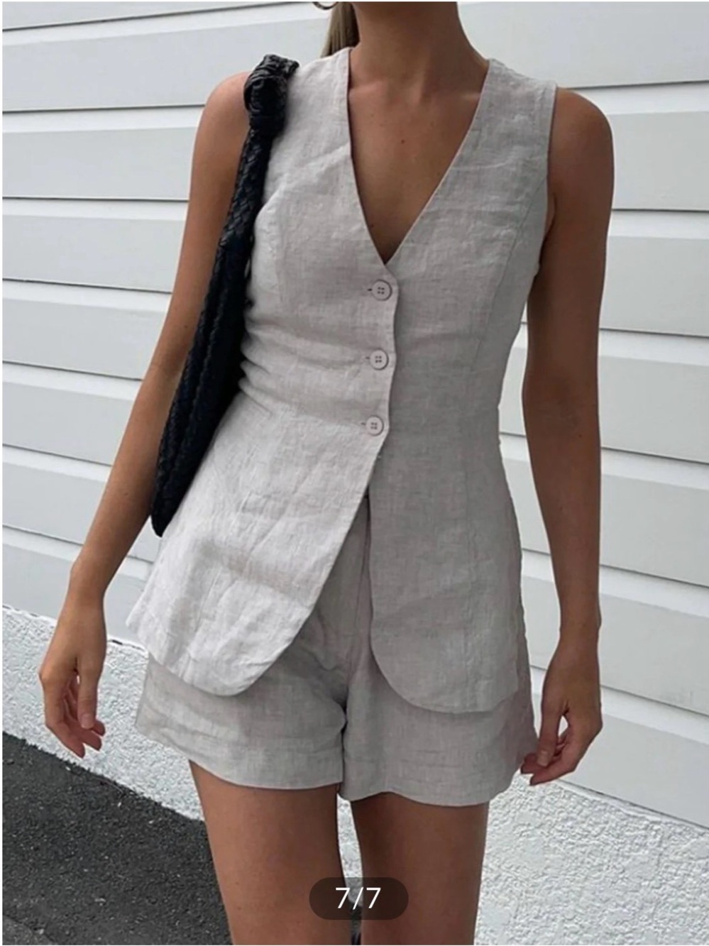 Sleeveless Linen Button Vest in Light Gray